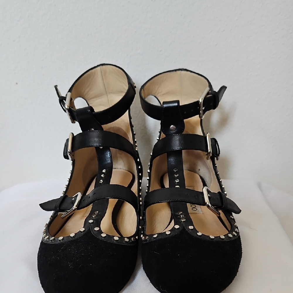 Jimmy Choo Hartley Black Studded Suede Flats